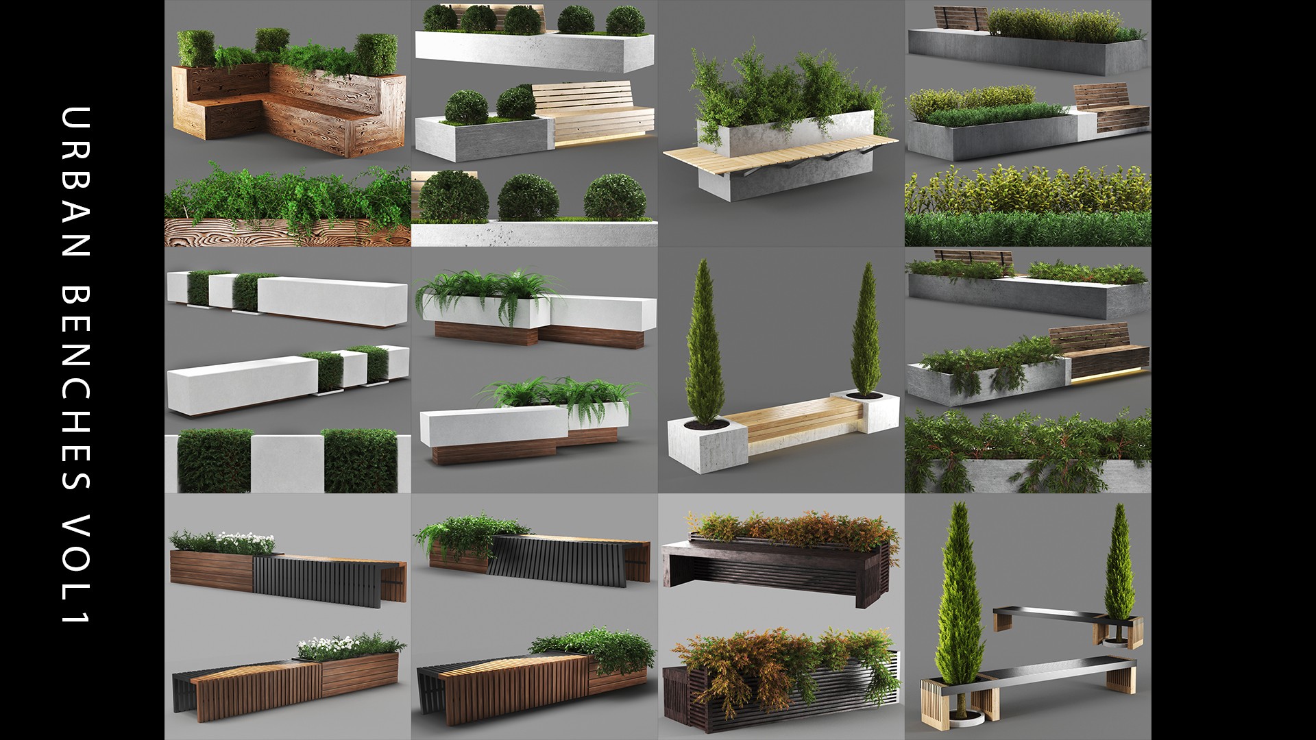 urban modern benches 3d model