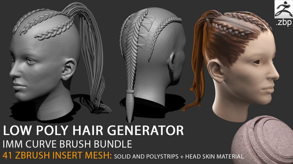 ZBRUSH LOW POLY HAIRSTYLE GENERATOR + video tutorial - mgh3d