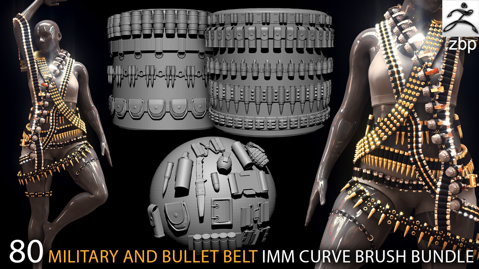 80 military bullet belt Zbrush IMM