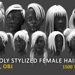 low poly stylized female hair bundle